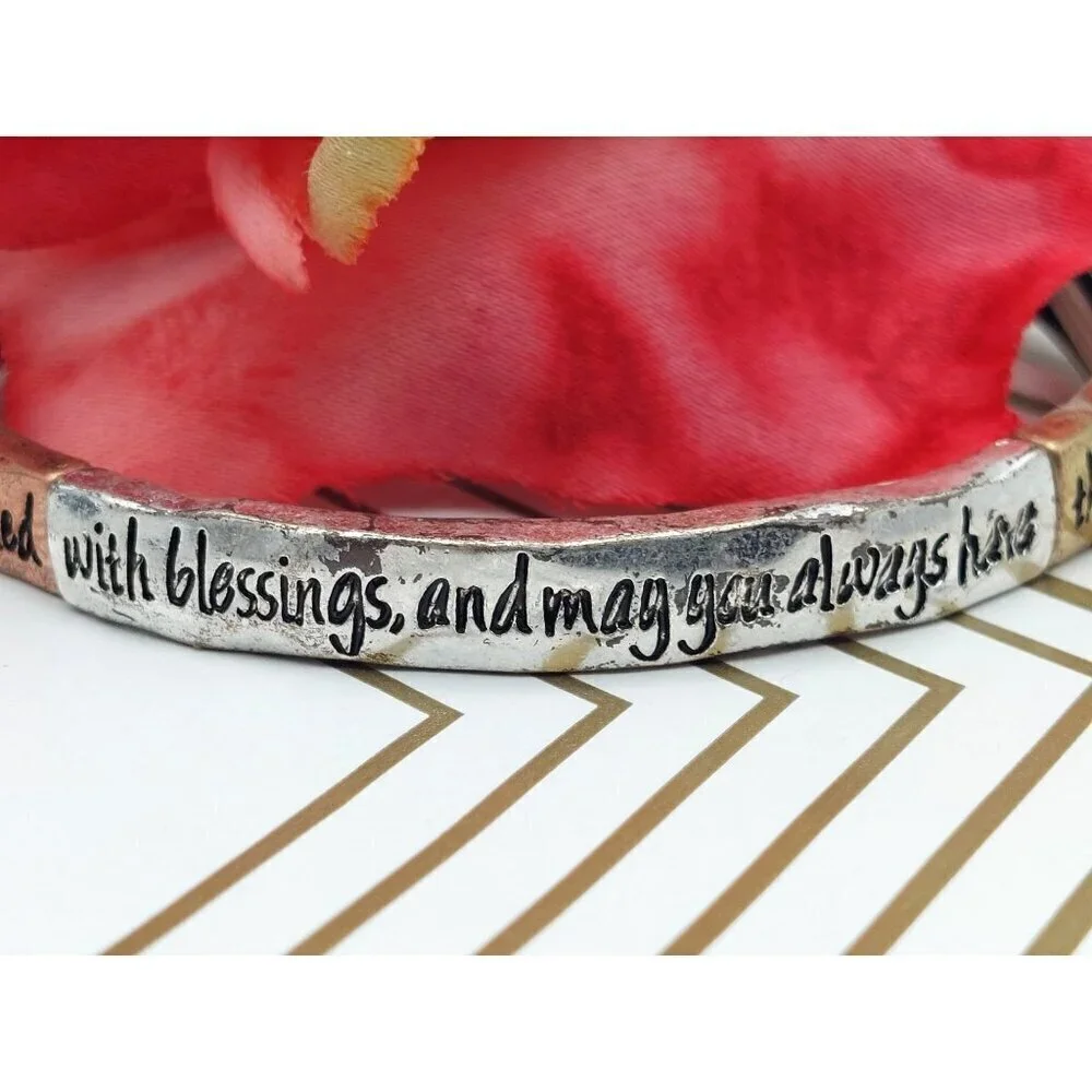Tri Tone Friend Bracelet Stretch Silver Copper Gold Best Wishes